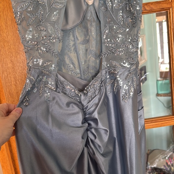 Cecilia Couture powder blue sequin lace silk dress prom evening gown 8 like new - Picture 11 of 13
